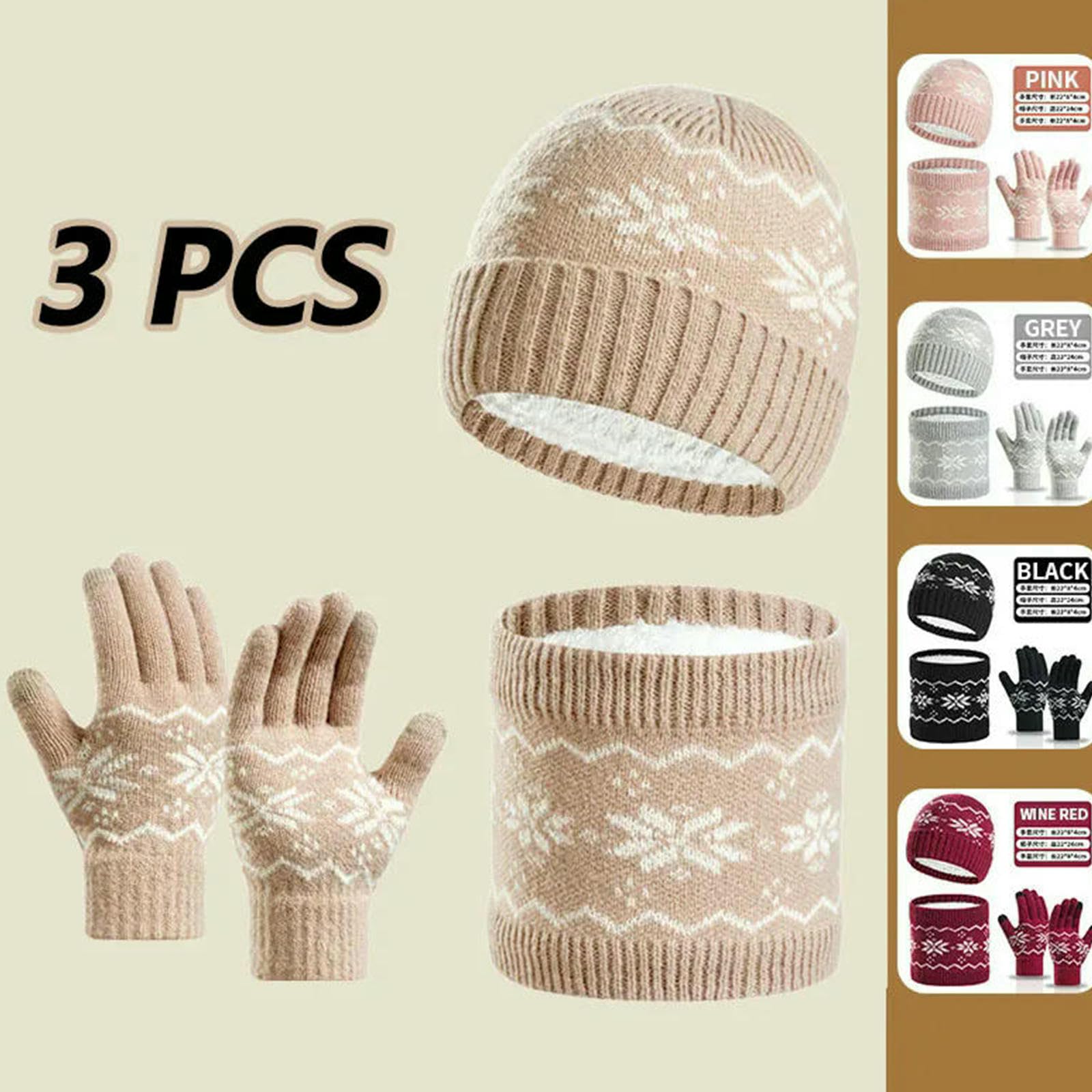 Mütze,Schal & Handschuh-Sets 3 Stücke Winter Beanie Hut Handschuhe Snood Schal Set Schädel Kappen Verdickt Fleece Gefüttert Hals Kaschmir Schals Kappe Für Männer Frauen-grau