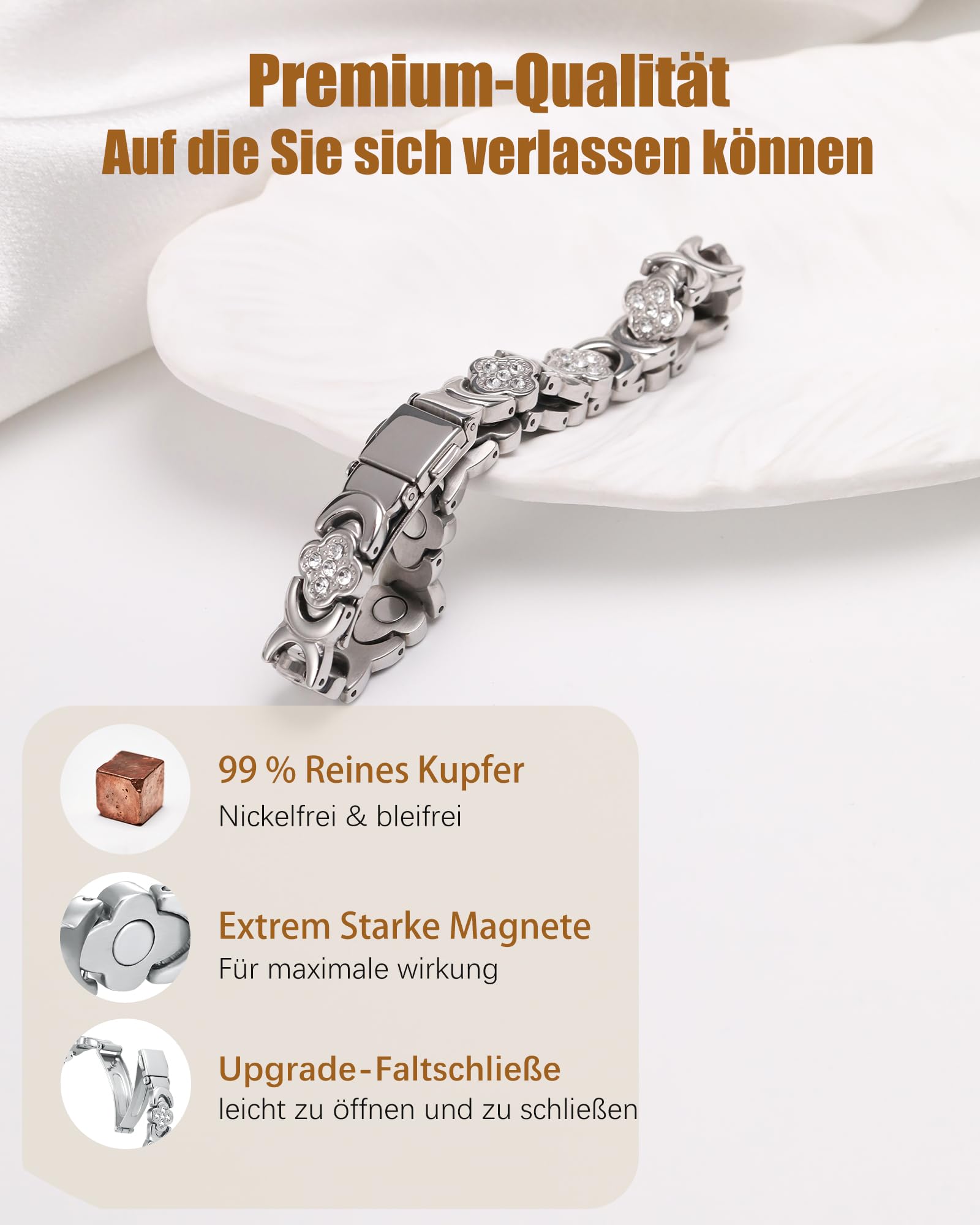 Jeracol Pulsera de cobre para mujer con imanes, pulsera magnética ajustable y anillos magnéticos 99,9% cobre puro, caja de regalo