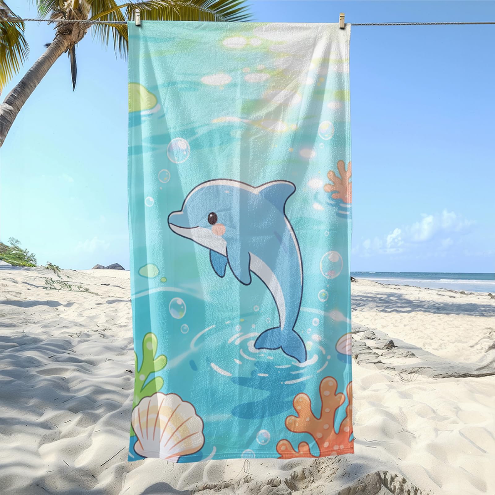 Serviette de PiscineDauphin Bleu Serviette Fouta Plage Stylée Personnalisée pour Adultes, Légère Séchage Rapide Anti-Sable, Adaptée Aux Voyages,Yoga et Vacances 100x180 cm