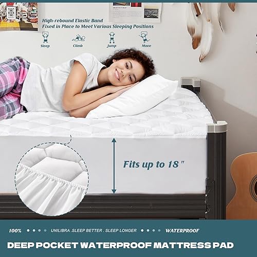 Miniatura 5 de Protector de colchón 100 % impermeable, transpirable, acolchado, con bolsillo profundo que se estira hasta 18 pulgadas, funda de colchón de relleno
