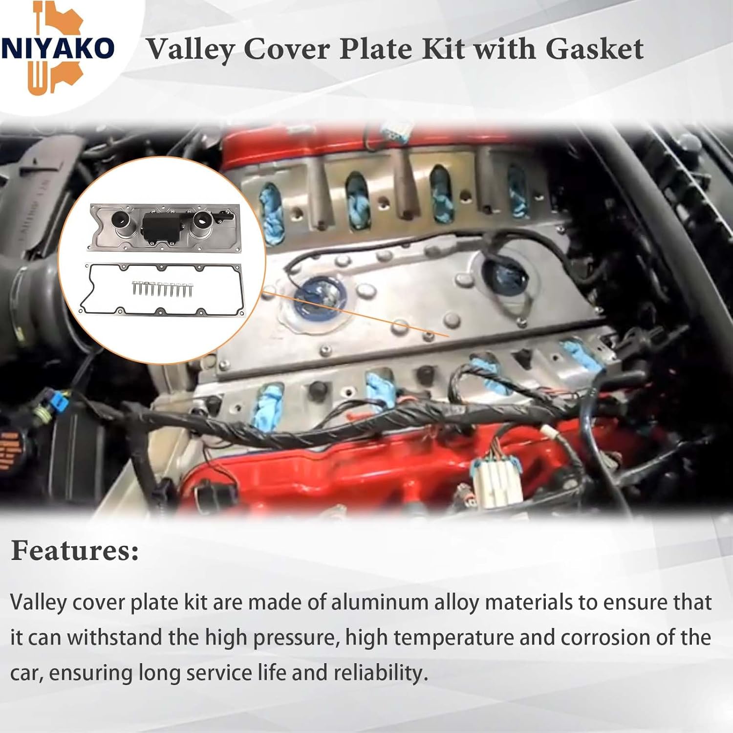 Valley Cover Plate Kit with Gasket Replacement# 12577927 Fit Chevy Corvette CTS-V Pontiac GTO LS1 LS6