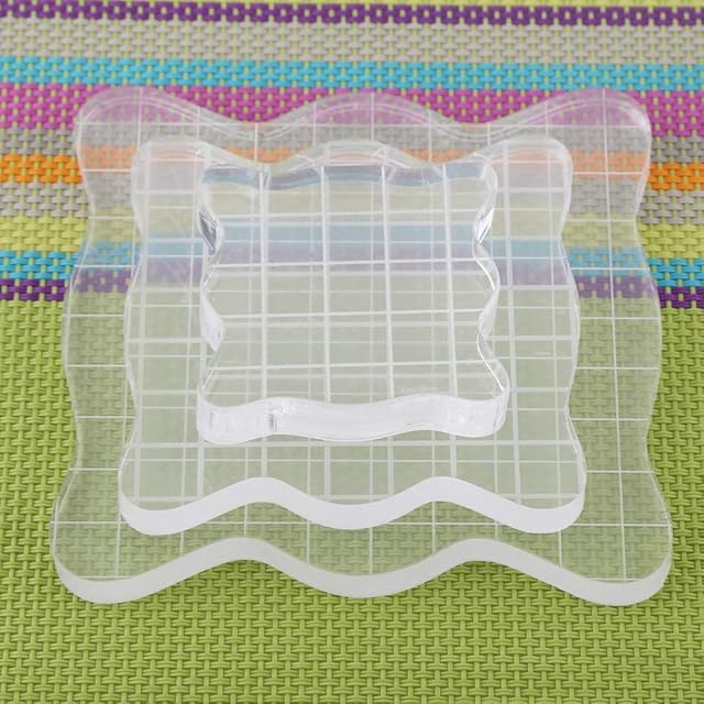 Transparent Acrylic Stamp Blocks with Grid Lines, Square with Curve Edges Essential Stamping Tools for Scrapbooking Crafts Making,1.97 x 1.97"/ 2.95 x 2.95"/ 3.93 x 3.93" (7.5 * 7.5cm)