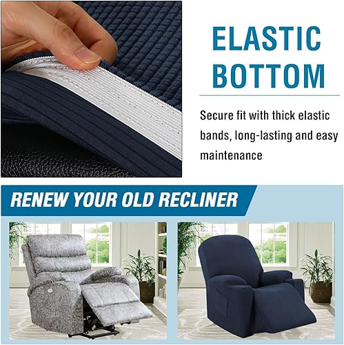 Miniatura 5 de H.VERSAILTEX Funda elástica para sillón reclinable, funda para silla reclinable de elevación eléctrica, ajustable estándar, grande, con bolsillo