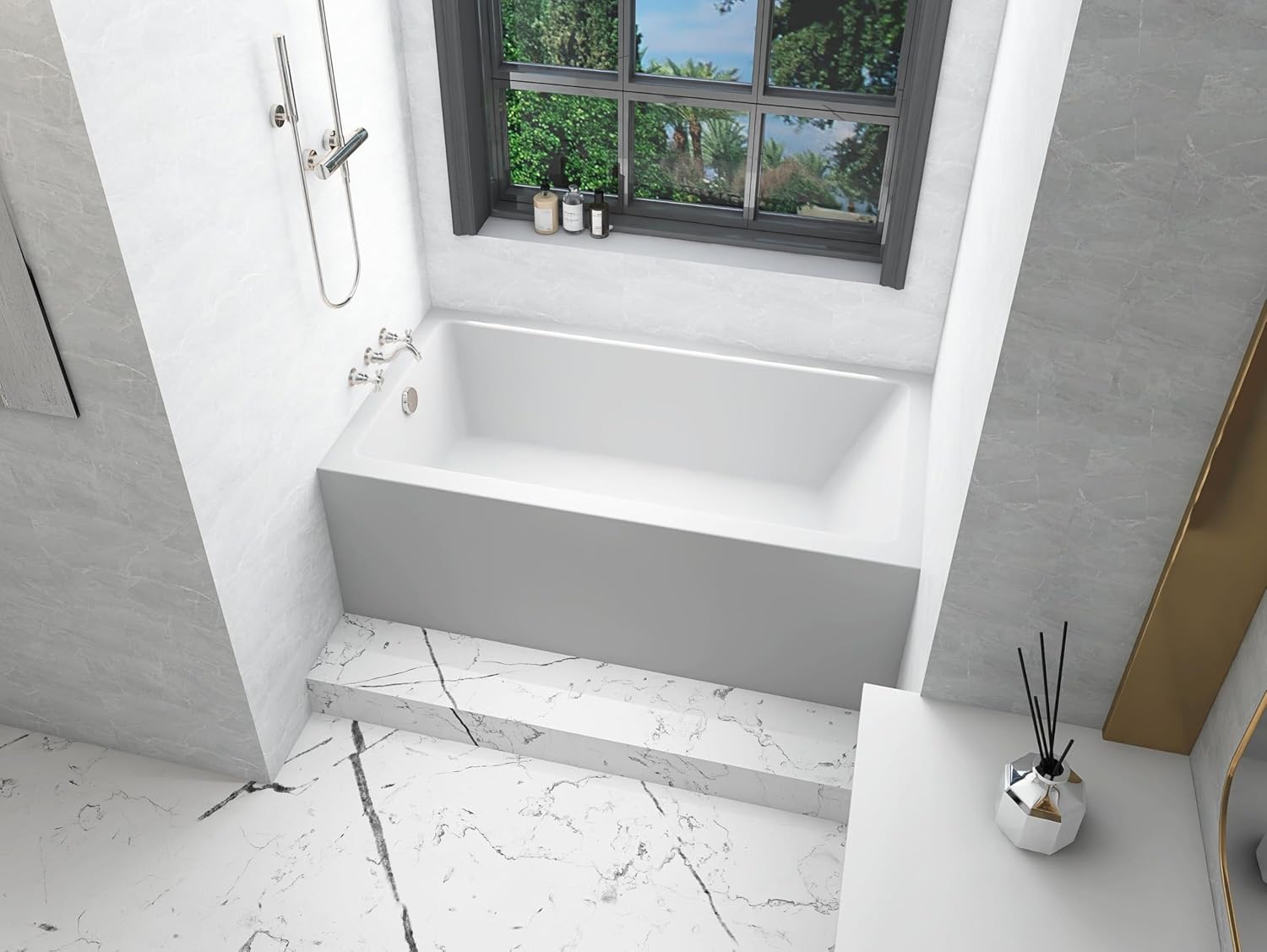 Liora Alcove Soaking Bathtub 32X60 Inch Left Drain, Modern Style, Glossy White