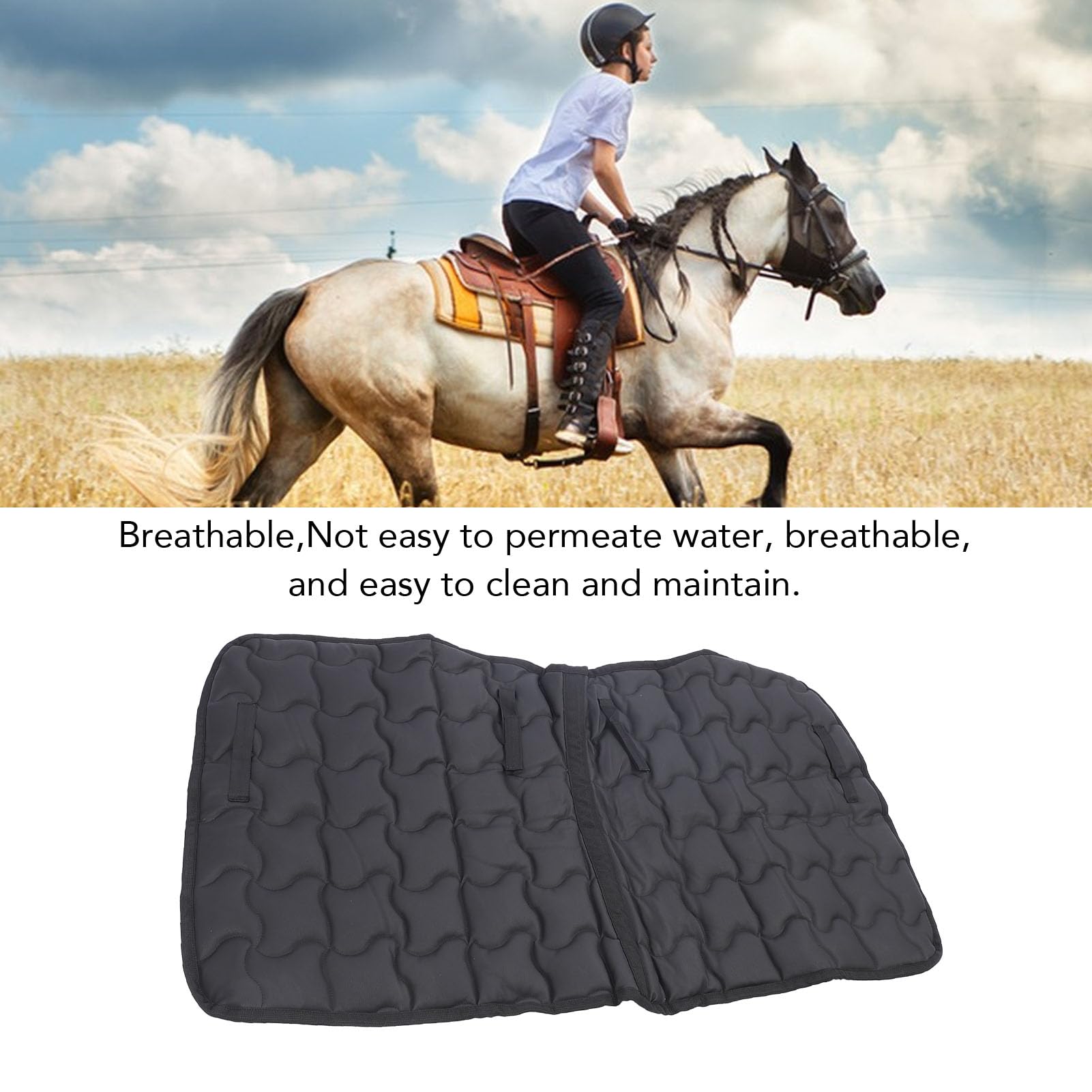 Generic Podkładka Pod Siodło dla Konia, Oddychająca, Odporna na ścieranie, Amortyzująca Wkładka Jeździecka ze Skóry PU, Czaprak ze Skóry PU o Ergonomicznym Kształcie i Nieprzepuszczający Wody, do