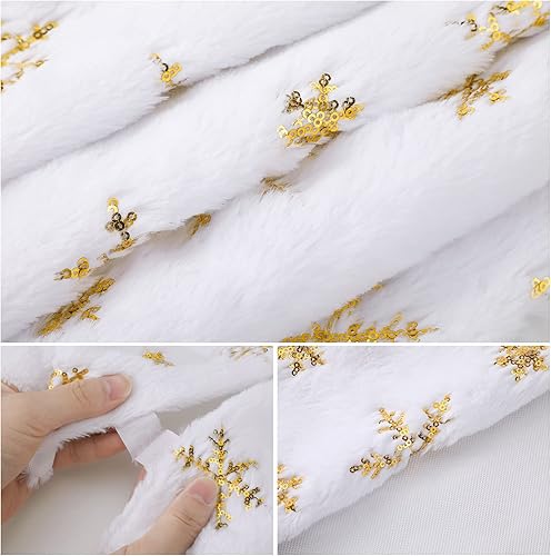 Miniatura 4 de Skylety Mini falda para árbol de Navidad, de piel sintética, con copos de nieve dorados, con lentejuelas bordadas, para Navidad, fiestas, decoración