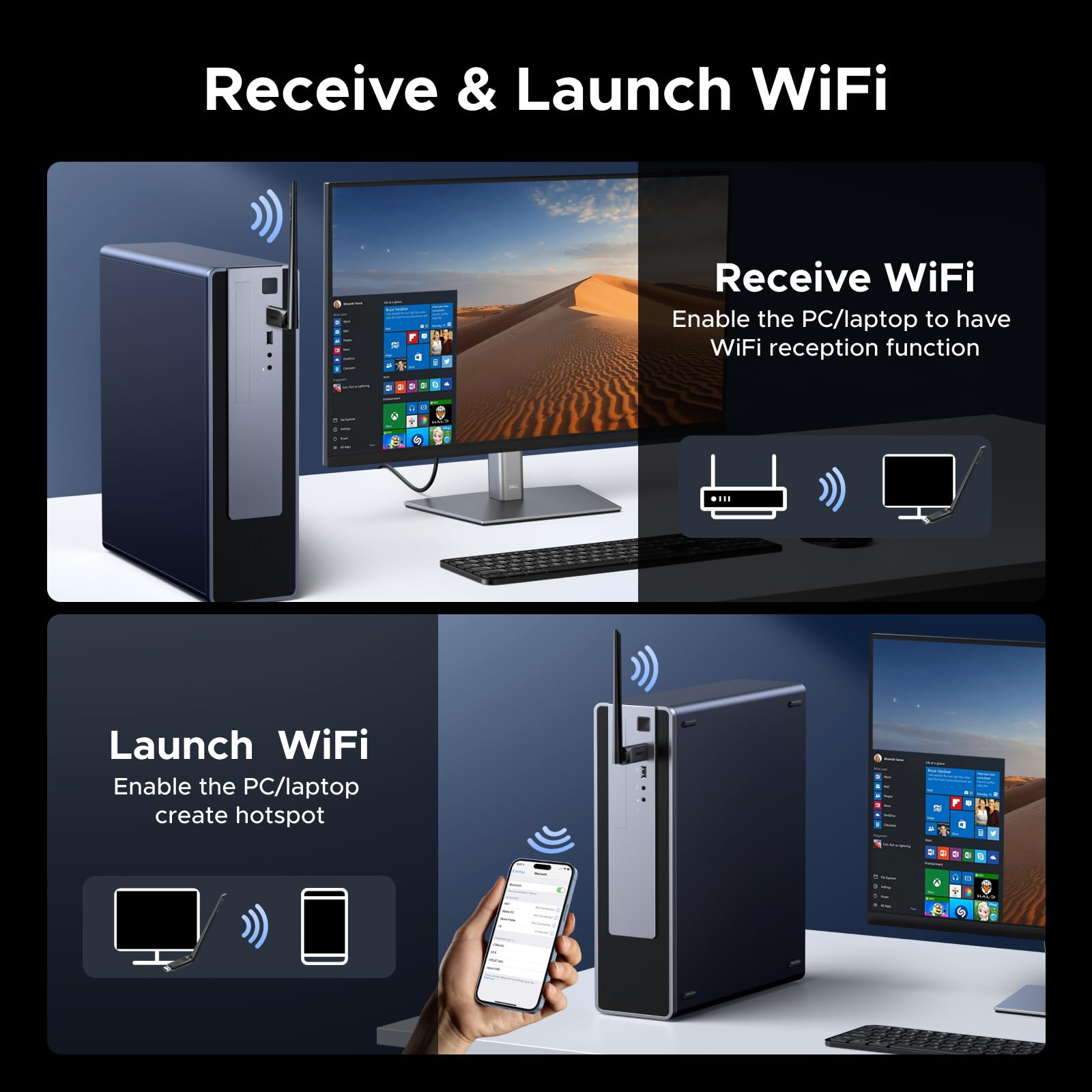 UGREEN Pamięć USB WiFi 6 AX900 Bluetooth 5.4 Antena USB WiFi Bluetooth | Dual Band 2.4G 5 GHz, wbudowany sterownik, antena 6dBi, MU-MIMO WPA2, adapter PC, kompatybilny z Windows 11 10