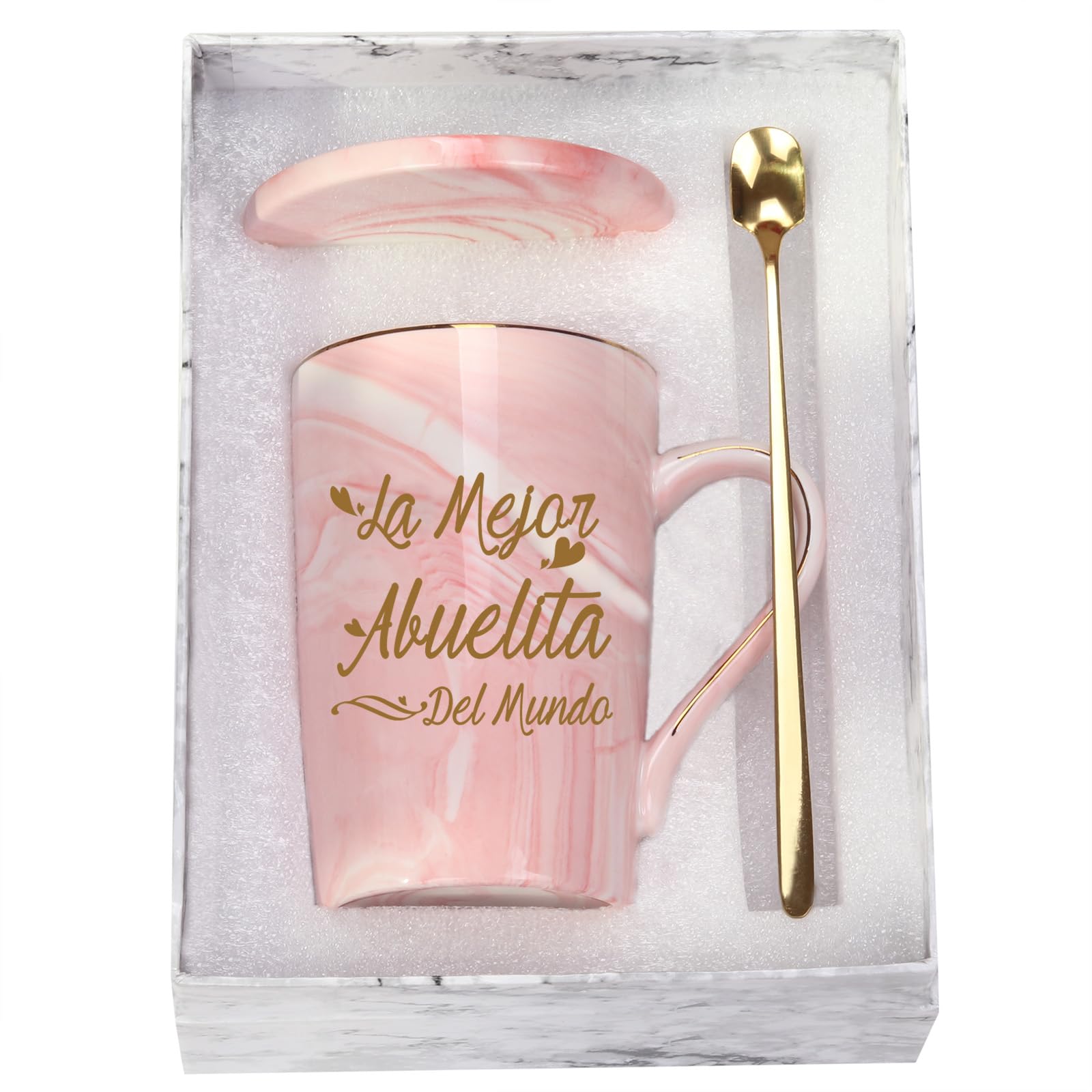 La Mejor Abuelita Del Mundo Mug, La Mejor Abuelita Gifts, Abuelita Gifts In Spanish, Birthday Mothers Day Gifts for Grandma from Granddaughter Grandkis Grandson 14 Ounce Pink with Gift Box