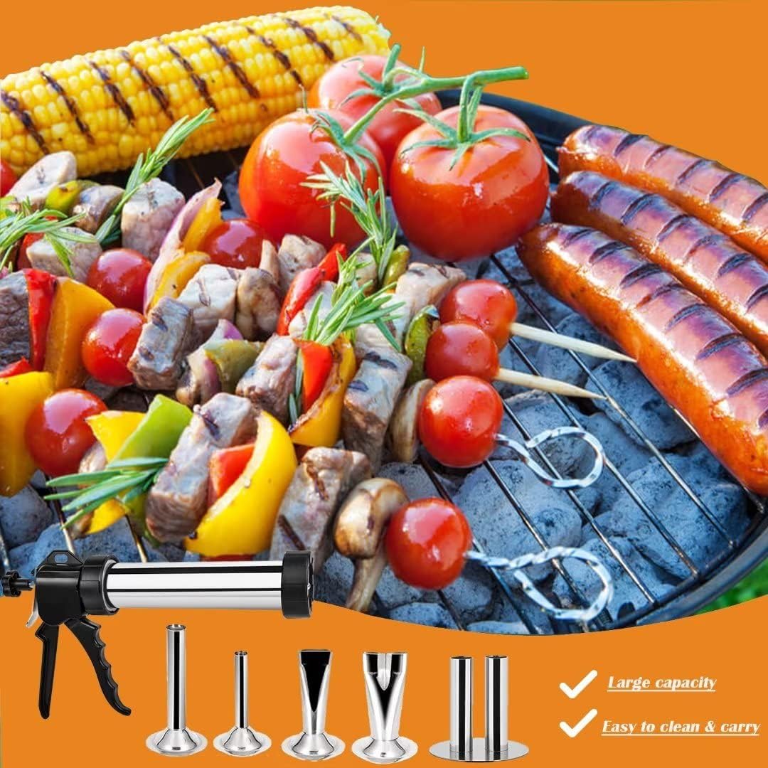 Large Capacity Jerky Gun Kit, Stainless Sausage Stuffer, Meat Gun with