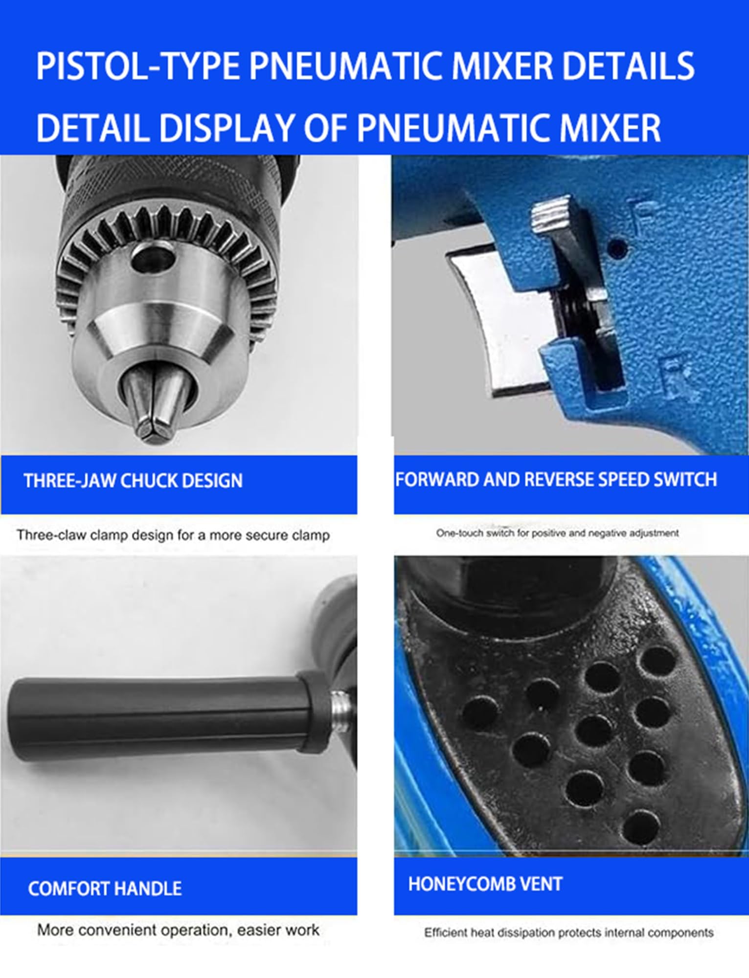 Miscelatore pneumatico portatile, agitatore for miscelatore di vernici con trapano ad aria compressa, 700 giri/min(Stainless steel)