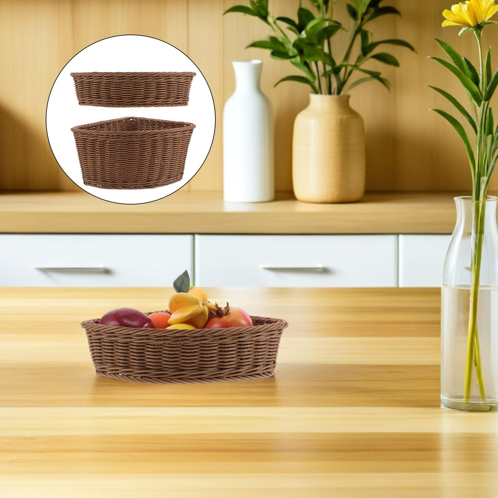 OUNONA 2 Pezzi Set di Cestini Angolari Semicircolari in Plastica Effetto Rattan, Resistente All'usura Quotidiana, per Organizzare Piccoli Oggetti, per Decorazione Casa e Tavolini