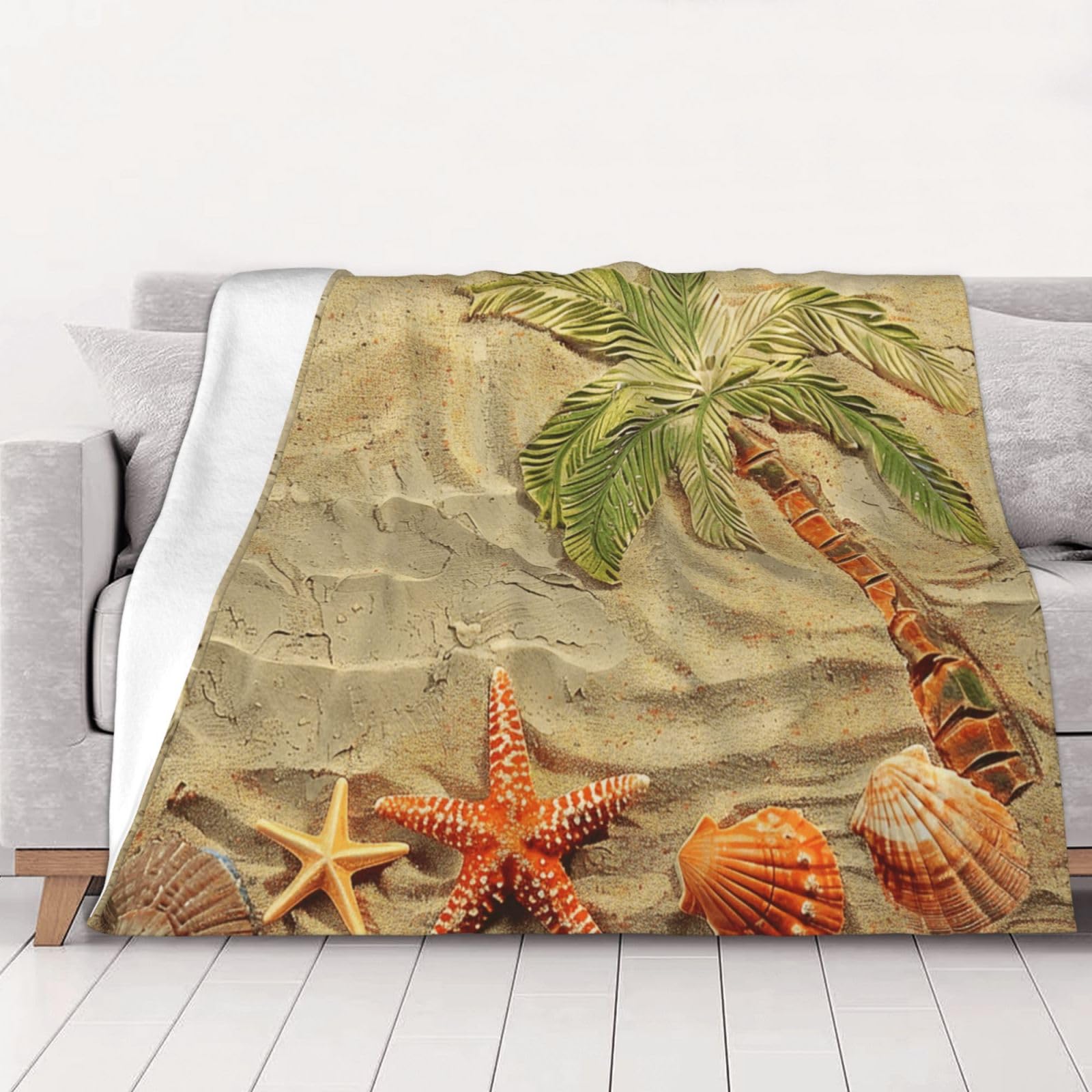 Couverture flanelle imprimée plage plaid chaud 150x125 pour lit