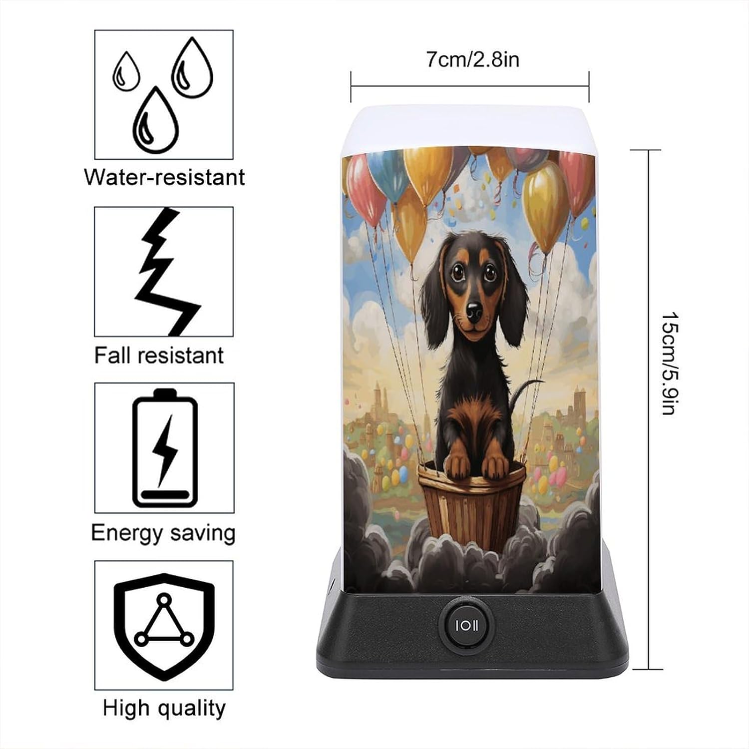Cordless Night Light Battery Powered Dimmable Lamp for Reading Dachshund Hot Air Balloon Small Desk Lamp for Bedroom Living Room Office