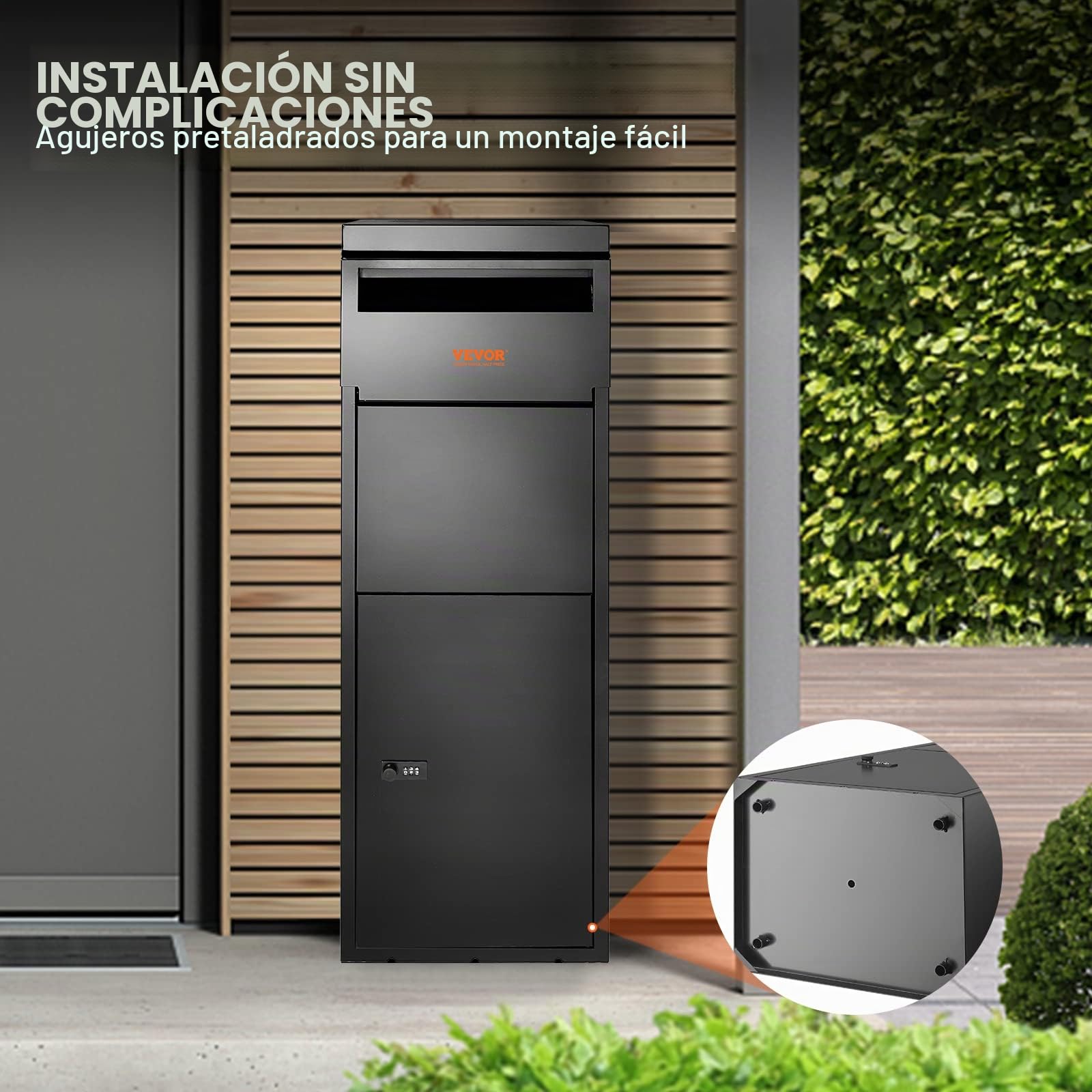 VEVOR Buzón para Paquetes 35,5x29,5x105,5 cm Buzón de Acero Galvanizado Código Bloqueable de Pie Deflector de Montaje en Suelo Antirrobo Extraíble Impermeable IPX3 Depósito de Paquete para Casa Porche