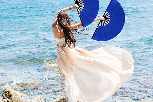 Miniatura 6 de Abanicos plegables grandes, abanicos de mano para mujeres y hombres, ventiladores plegables de mano japoneses chinos para festivales de música, EDM,