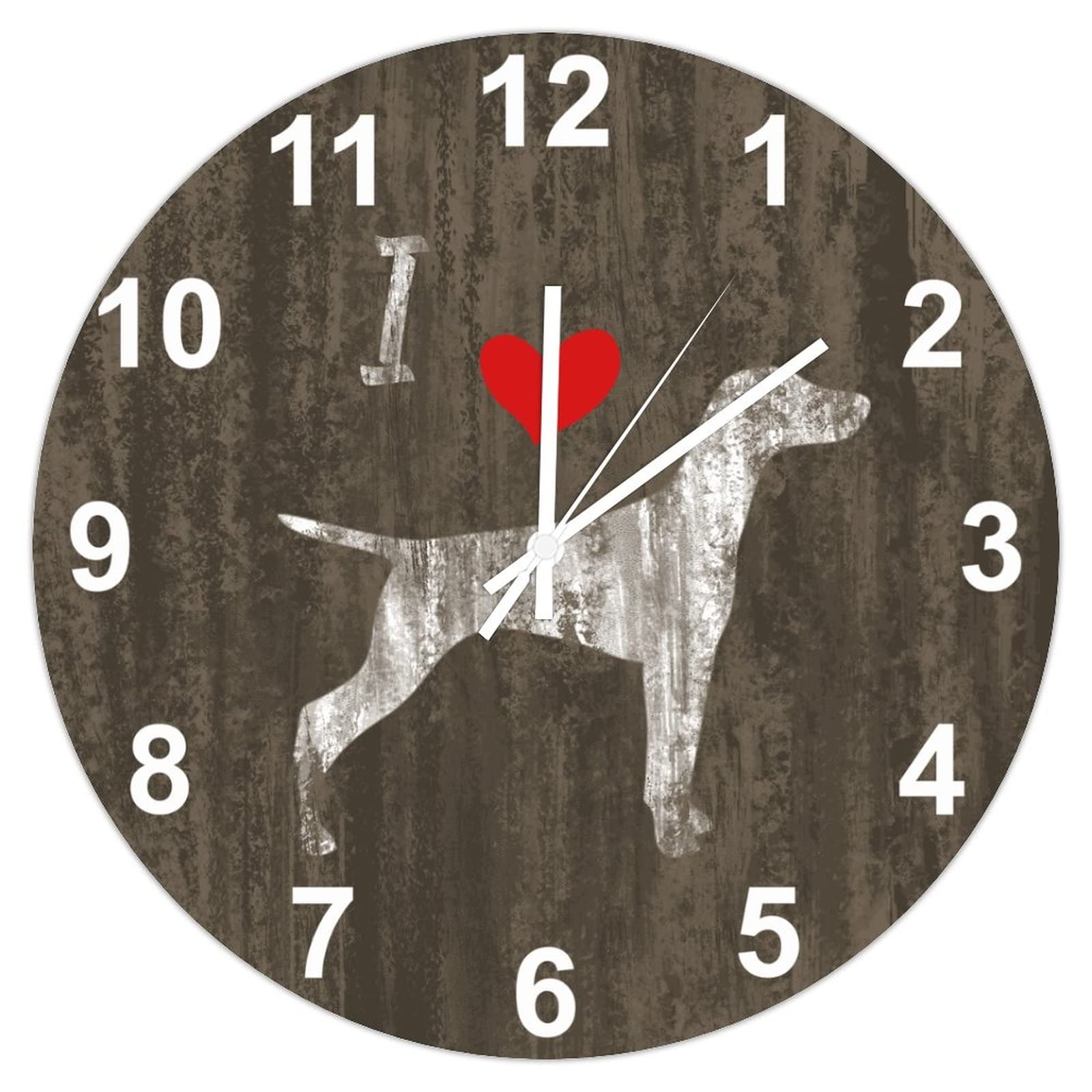 Horloge Vizsla murale bois 38,1 cm pendule à quartz silencieuse ronde rustique