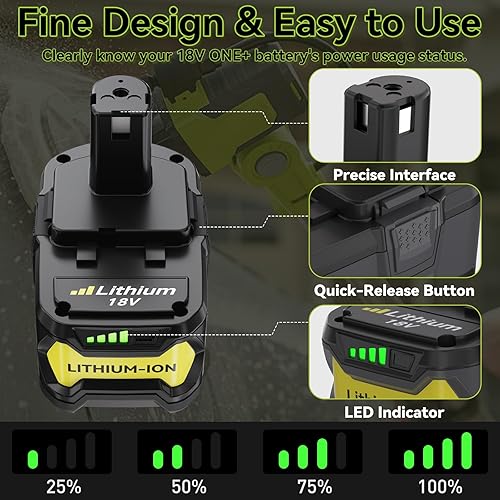 Miniatura 6 de Paquete de 2 baterías de repuesto actualizadas de 6.0Ah para Ryobi 18V y cargador compatibles con batería Ryobi 18V ONE+ P108 P102 P103 P104 P105