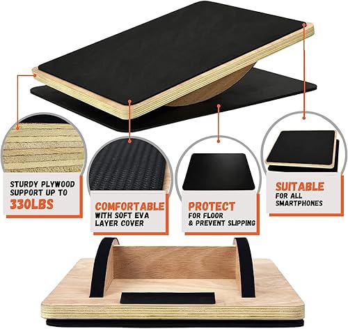 Miniatura 4 de Yes4All Tabla de equilibrio de madera profesional de 350 libras para entrenamiento de piernas, tabla basculante antideslizante, tabla oscilante para