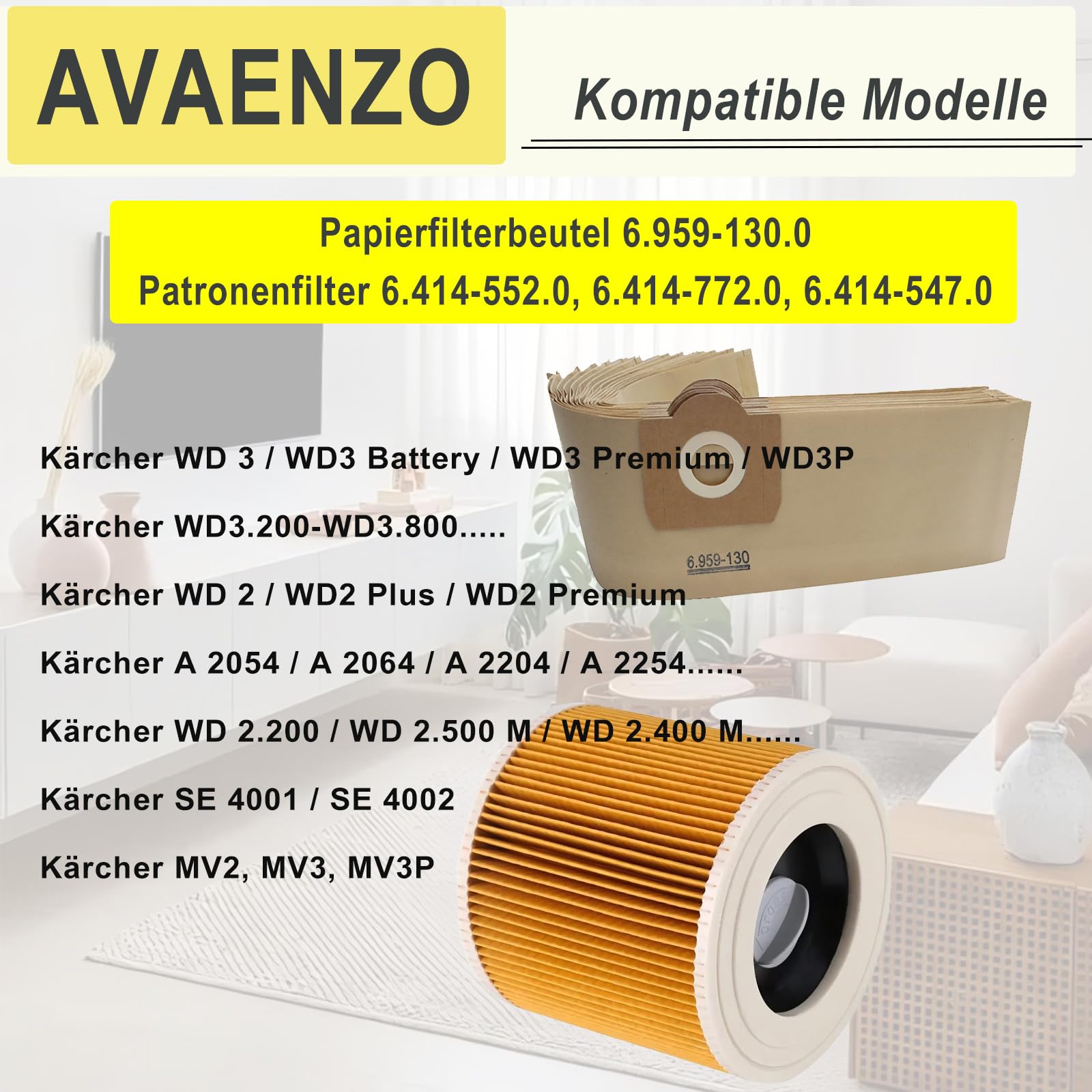 12 sztuk worków do odkurzacza 1 sztuka filtr nabojowy do odkurzacza Kärcher WD3 WD3 Premium MV3 SE 4001 SE 4002 WD3.200 odkurzacz, zamiennik do odkurzacza 6.959-130.0, 6.414-552.0