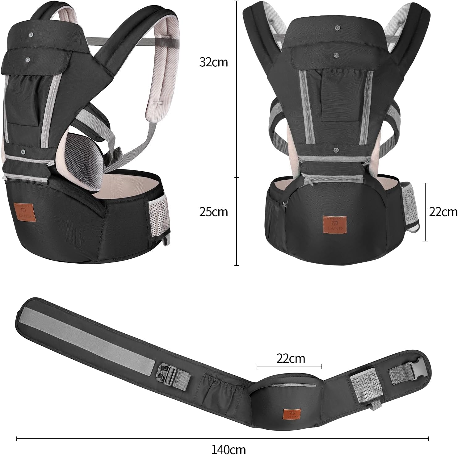 Canguru Ergonômico Bebê 12 Posições Com Assento Preto 3 Em 1