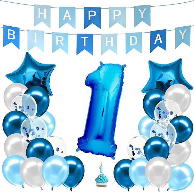 Dekoracja Urodzinowa 1 Niebieska Dekoracja Urodzinowa I 1 Urodziny Chłopca I Dekoracja Imprezowa Balon 1 Urodziny I Happy Birthday Girlanda Balonów I Dekoracje Urodzinowe I Dzień Urodzin Dziewczynki