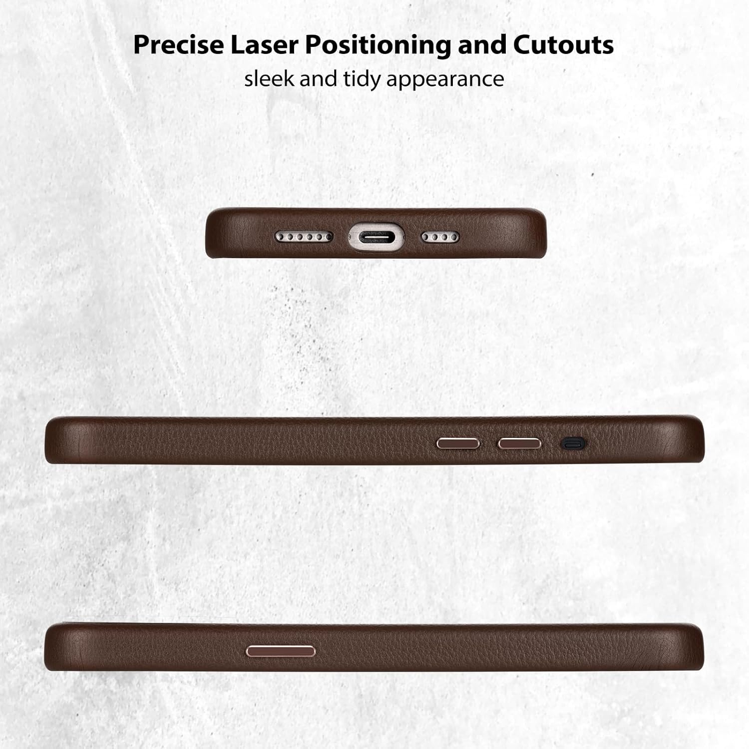 Belemay Compatible with iPhone 12 Pro Max Leather Case, Compatible with MagSafe - Luxury Tumbled Leather - Metal Buttons & Lens Protector - Slim Fit&Durable - Distinctive Texture (6.7-inch) - Brown - Image 4