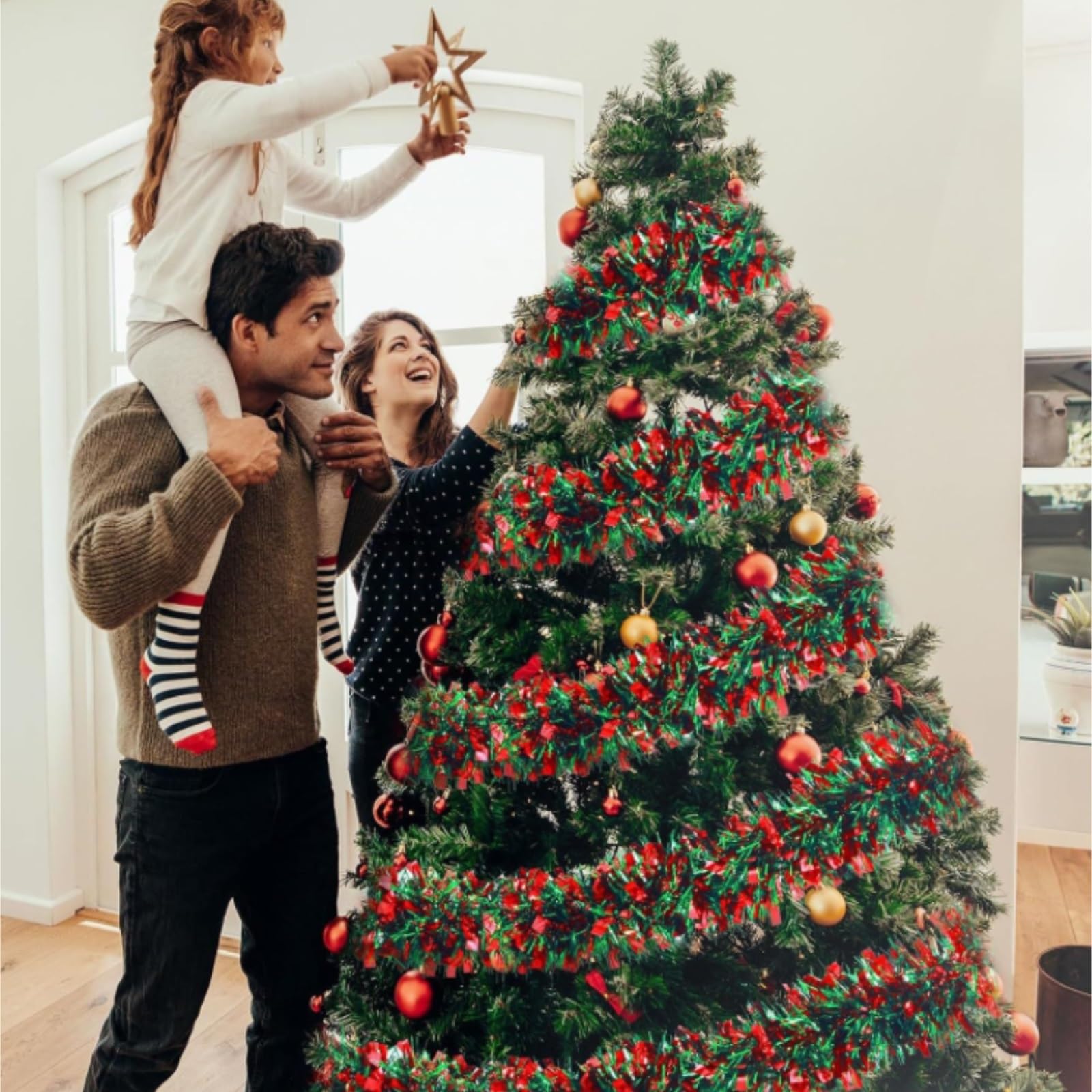 Deko Für Innen Außen Weihnachts-Lametta-Girlande for Heimdekorationen, Kranz, Hochzeitsfeier, 2 M Balkon Treppengeländer(12pcs)