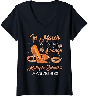 Womens In March Wear Orange High Heels Shoes Multiple Sclerosis V-Neck T-Shirt