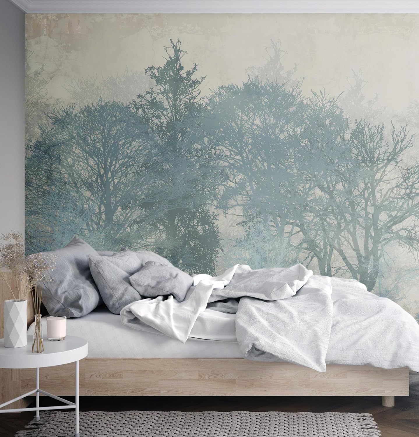 Carta da Parati 500x350 cm - Carta da Parati Camera da Letto Natura - Panelli da Parete Moderne - Panelli Murali di Alta Qualità Facili da installare - Crema e blu