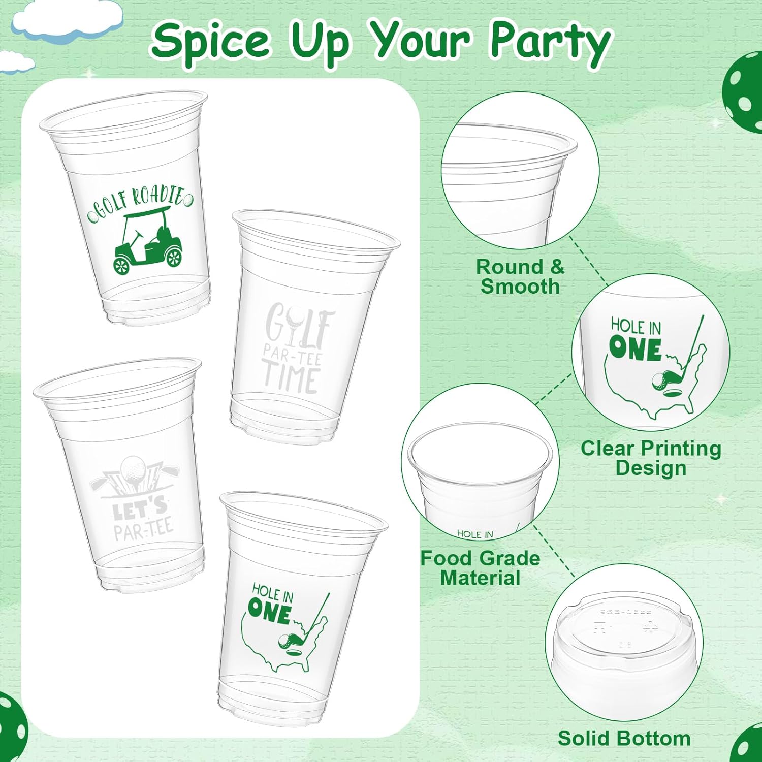 Geyoga 100 Pcs Golf Party Cups 16 oz Plastic Disposable Clear Golf Cups Bulk Sport Birthday Party Supplies for Cold Juice Beverage Holiday Favor