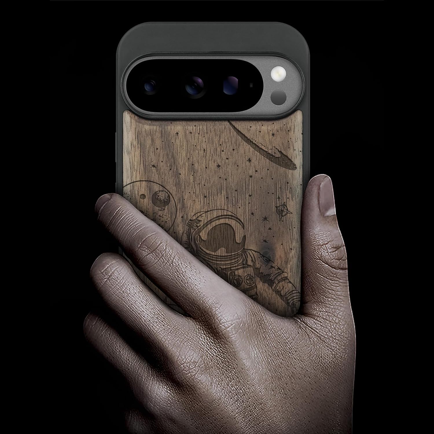 Carveit Magnetic Wooden Case for Google Pixel 10 Pro XL Case, Wood Artisan Engraved & Soft TPU Shockproof Cover, Compatible with MagSafe Wireless Chargers (Cosmic Wanderer) Walnut