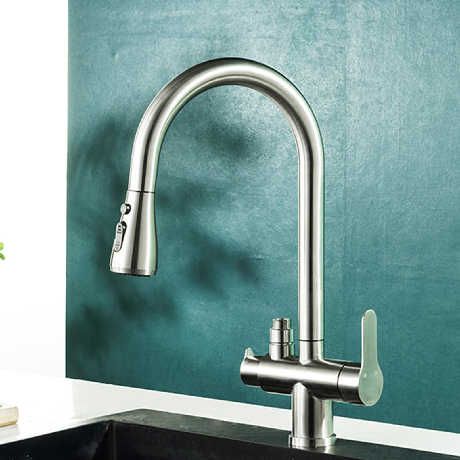 ZQFHSX Kitchen Tap Pull Out Swivel Stainless Steel with Dishwasher Connector