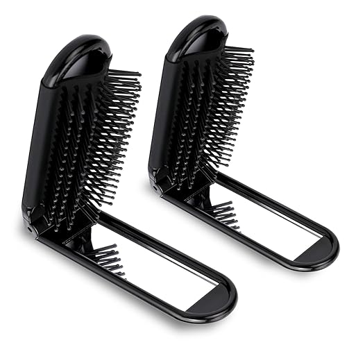 Cepillo de pelo de viaje con espejo y peine de masaje, paquete de 2 herramientas de peinado compacto plegable para mujeres y hombres