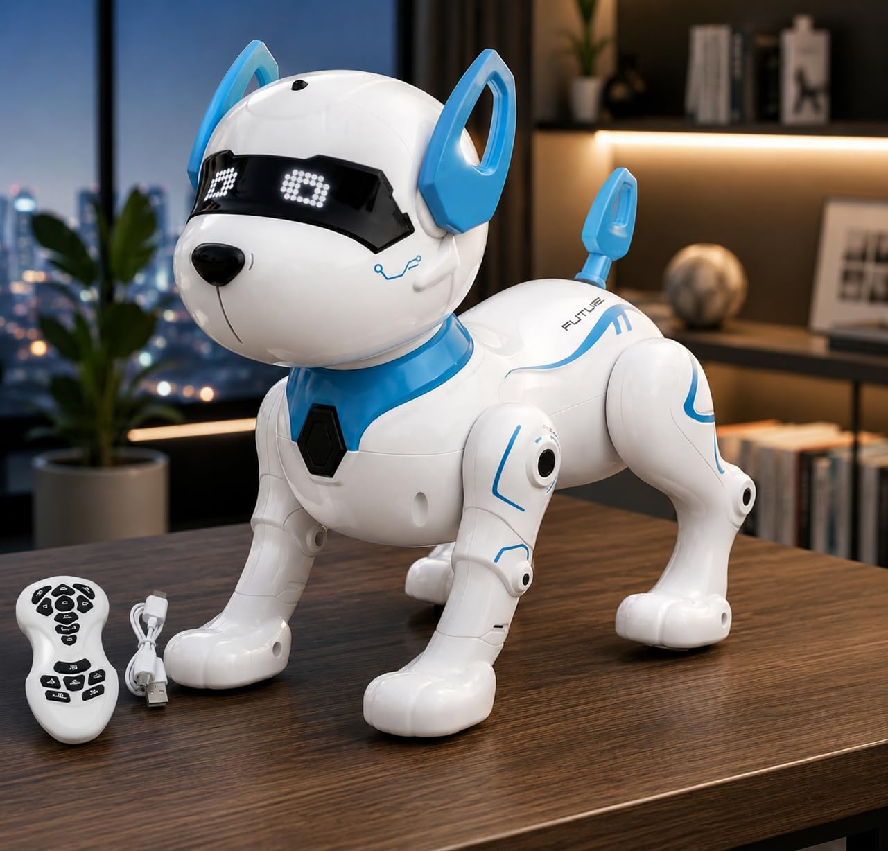Robot Dog Toy, Remote Control Smart Robotic Puppy, White and Blue, ABS Plastic, Touch Sensor, Walking, Talking, Stunt Dance Mode, for Kids Aged 8-12-image-36