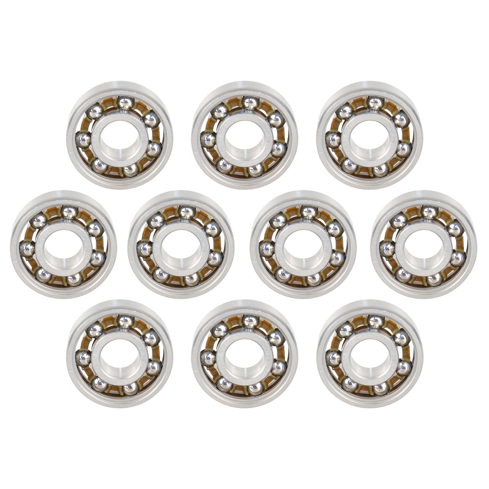 KABOBEARING 10pcs 608 Open Deep Groove Ball Bearing, 8x22x7mm Fidget Spinner Bearing with Nylon Caged ，C3 Clearance
