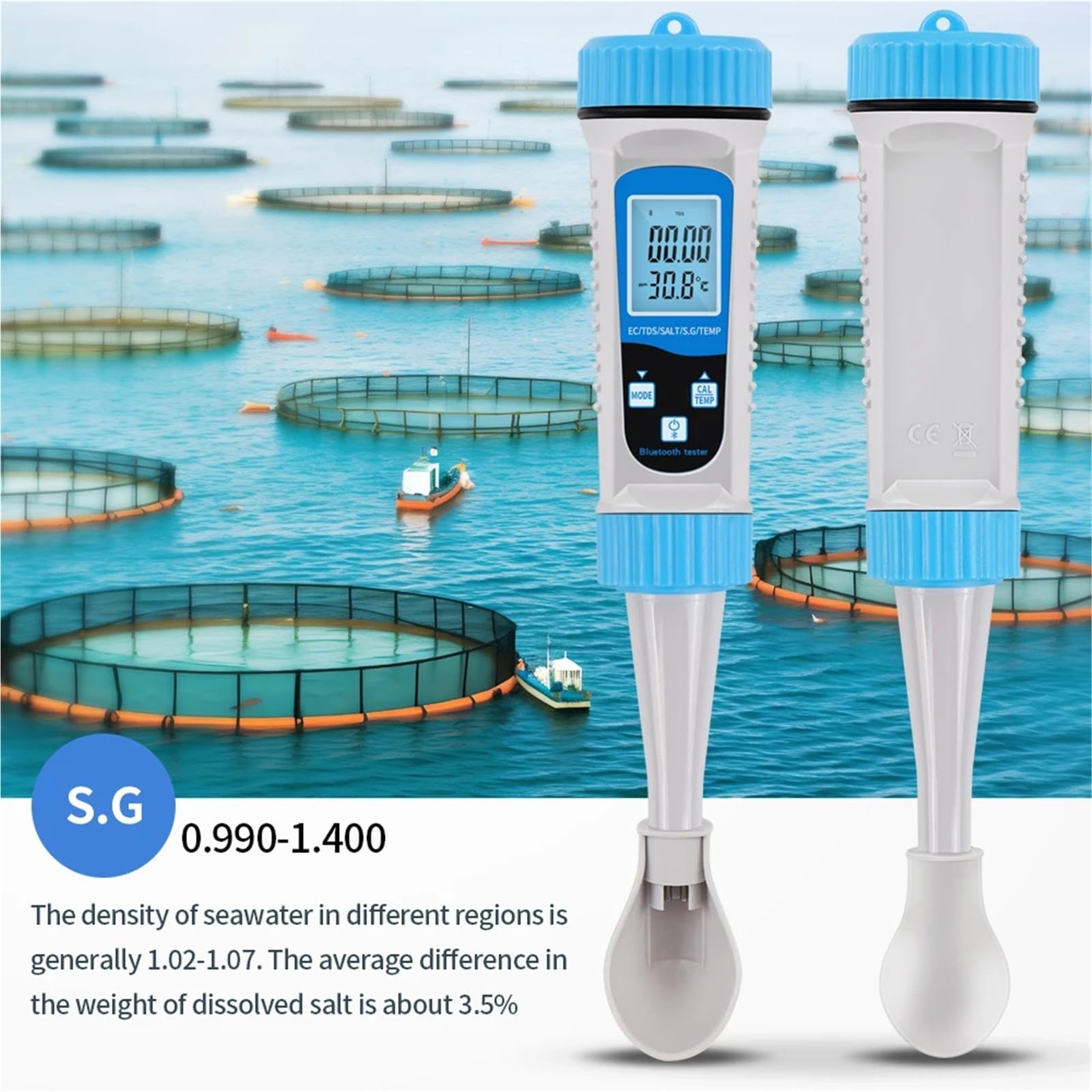 Misuratore di qualità acqua Bluetooth 5 in 1 TDS/PH/Salinità/Temp/EC for acquari idroponici, piscine e rilevatore di qualità acqua