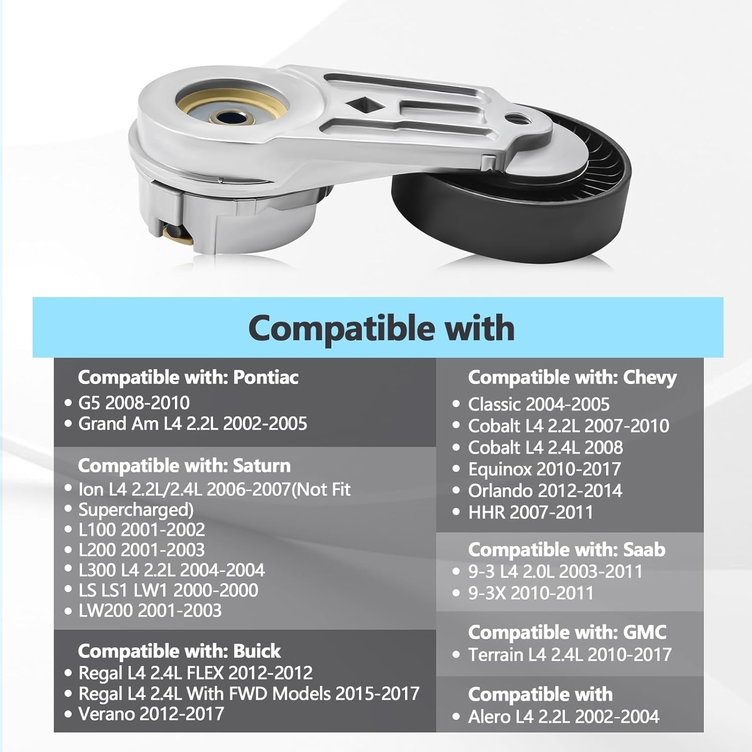 Serpentine Drive Belt Tensioner Kit Compatible with Pontiac Chevy Saturn Buick Saab GMC Replaces 24430296, 38177, 5PK1030, 12634319, Belt Tensioner Pulley Assembly