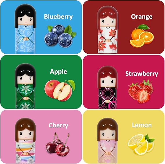Kids Lip Balm Set for Girls,6 Pack Cute Doll Lip Balm Multipack | 100% Natural Lip Balm for Party Bag,Gift