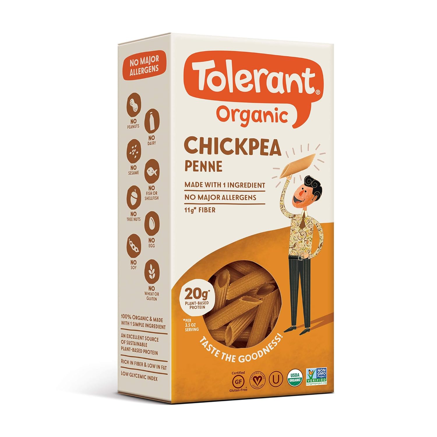 Tolerant Organic Gluten Free Chickpea Penne Pasta, Plant
