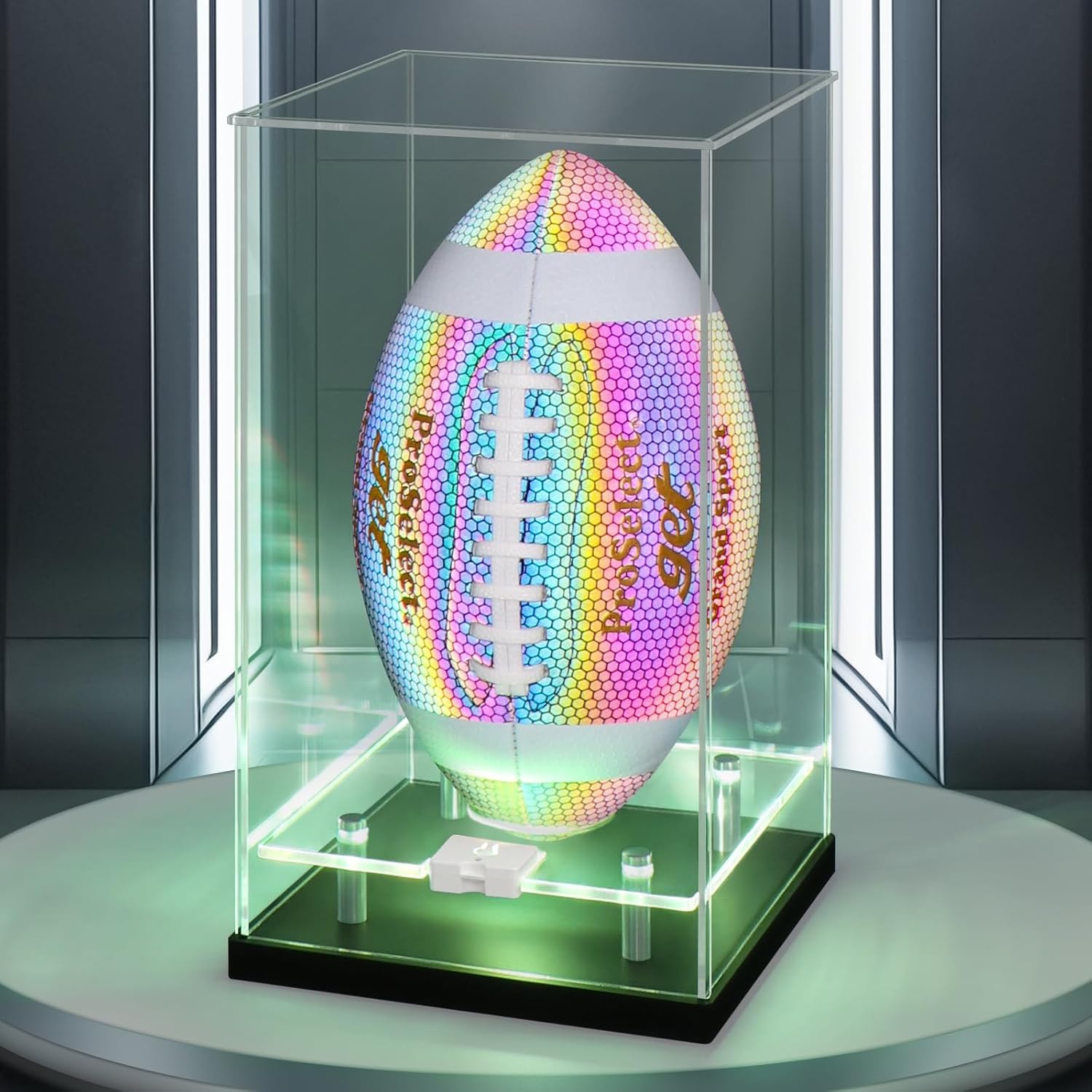 Vitrina de fútbol acrílica con led, protección UV, Vitrina de Baloncesto, Caja de exposición Transparente para fútbol Firmado, Voleibol, coleccionables, Recuerdos deportivos-20x20x34cm