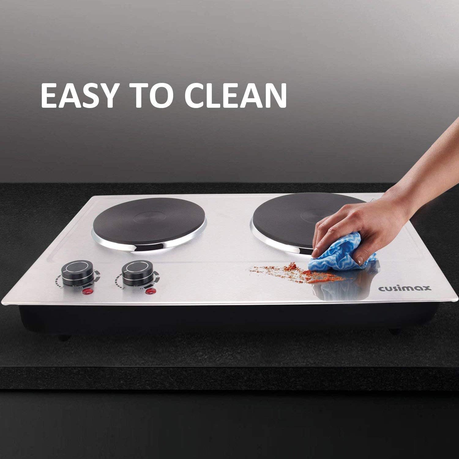Bеѕt Quаlіtу 🔥 Cusimax Hot Plate Portable Electric Stove Countertop Double Burner with Adjustable Temperature Control & Non-Slip Rubber Feet, 7.4” Cooktop for Dorm Office Home Camp, Compatible for All Cookwares