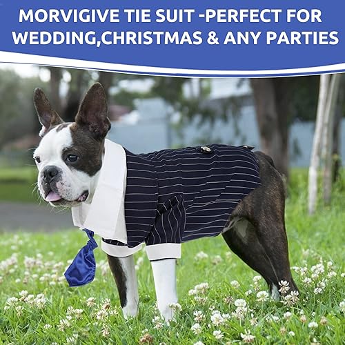 Miniatura 6 de Camisa formal de esmoquin a rayas para perro, traje de mascota con pajarita para boda, fiesta, cumpleaños, trajes de perrito caballero, disfraz de