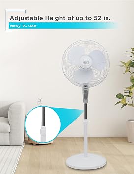 BLACK+DECKER 18-Inch Stand Fan with Pedestal Base, Height Adjustable Pedestal Fan with Remote and Touch Control Panel, Free Standing Fan with 90-Degree Oscillating and 3-Speed Settings, White