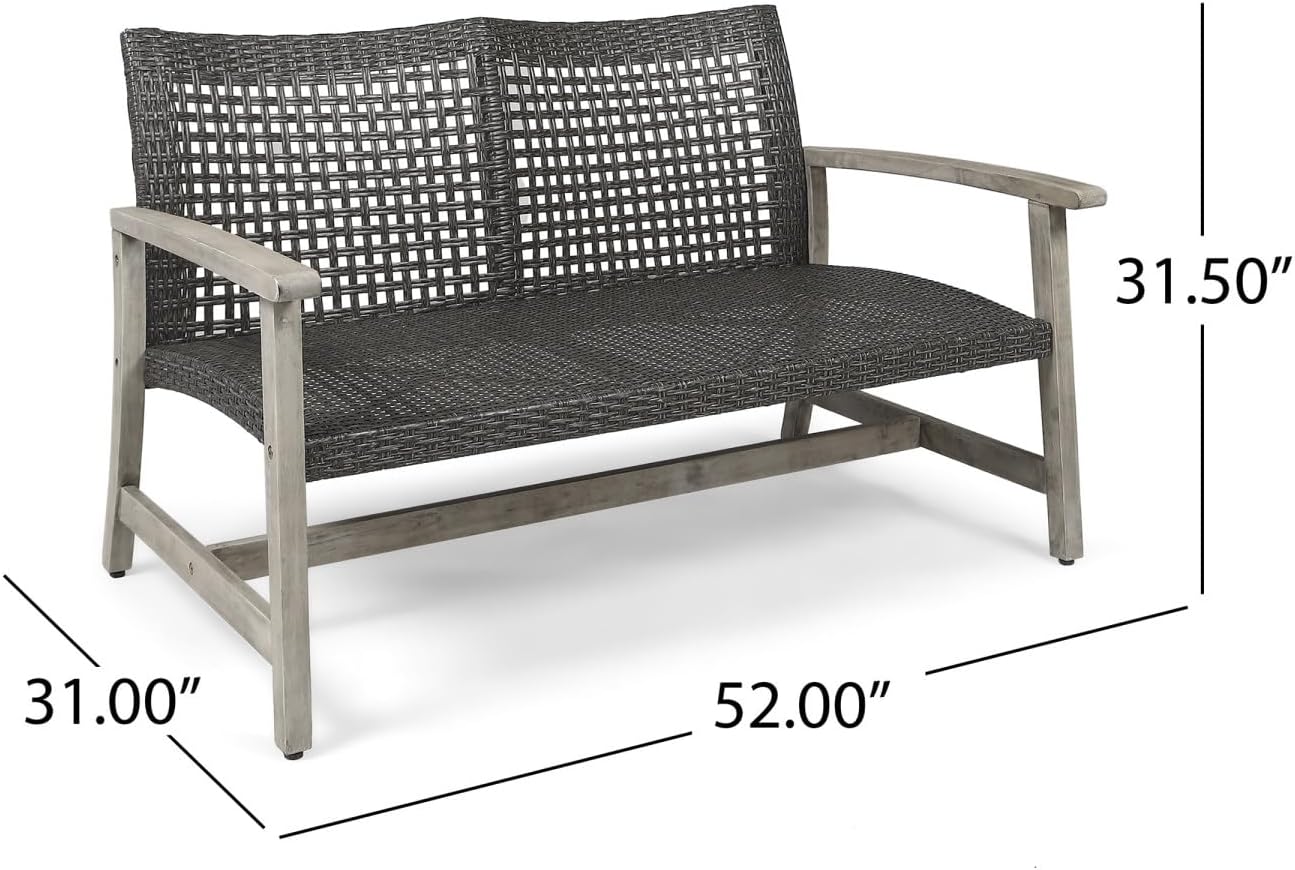 Classic Grey Wood & Wicker Loveseat - Patio Sofa for Relaxing