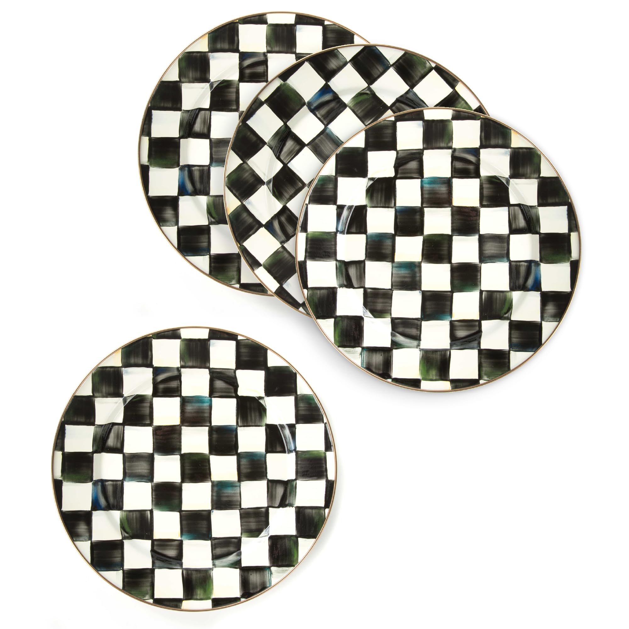 MACKENZIE-CHILDS Enamel Charger Plate Charger Decoration for Dinner Plates or Home Decor 12 Inches Black-and-White Courtly Check Set
