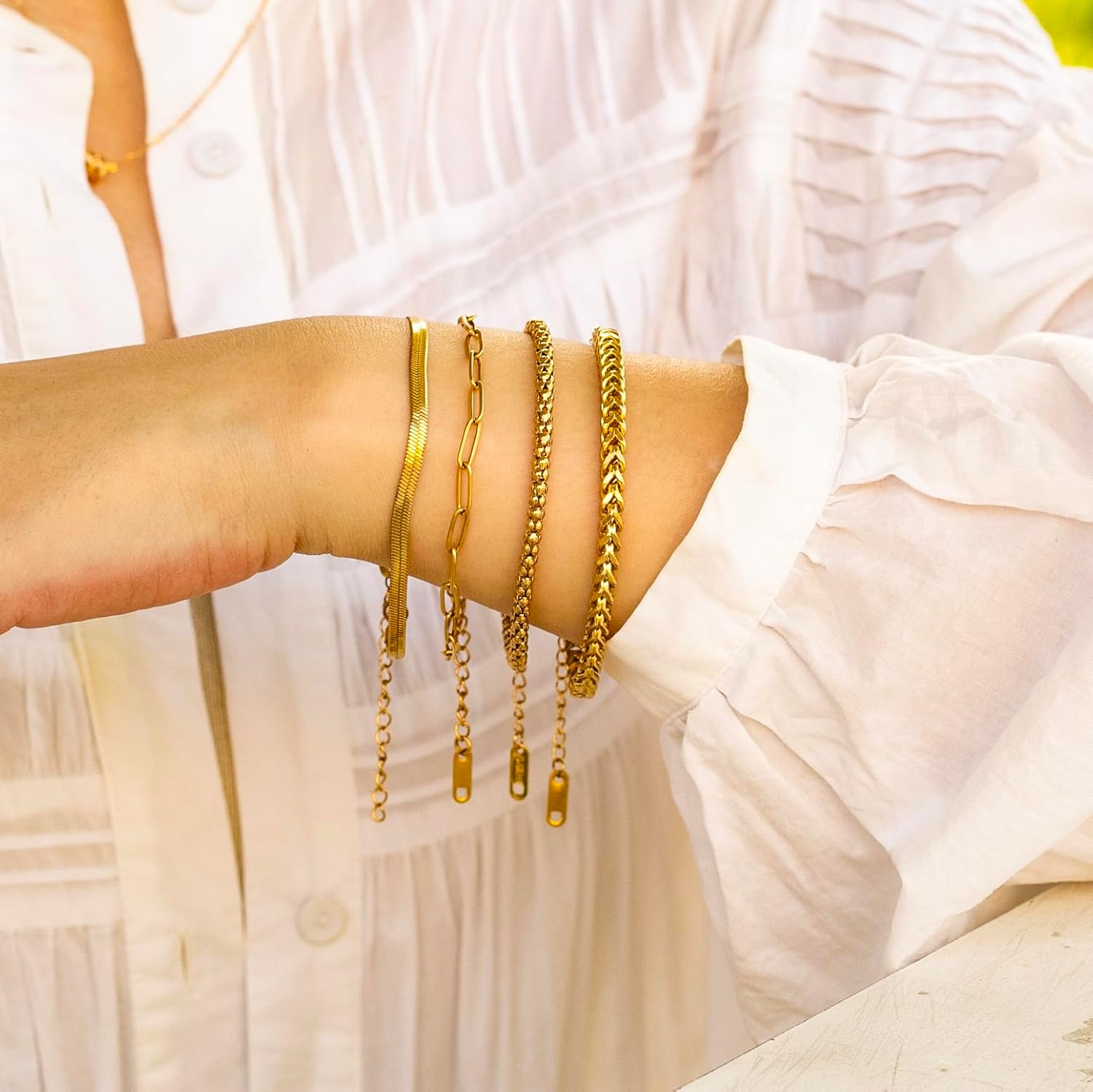 4 Pack Plated 18K Gold Link Bracelets for Women Gold Bracelet Stack Layered Chunky Chain Bracelet Mother's Day Valentine's Day Christmas Jewelry Gifts - Image 6