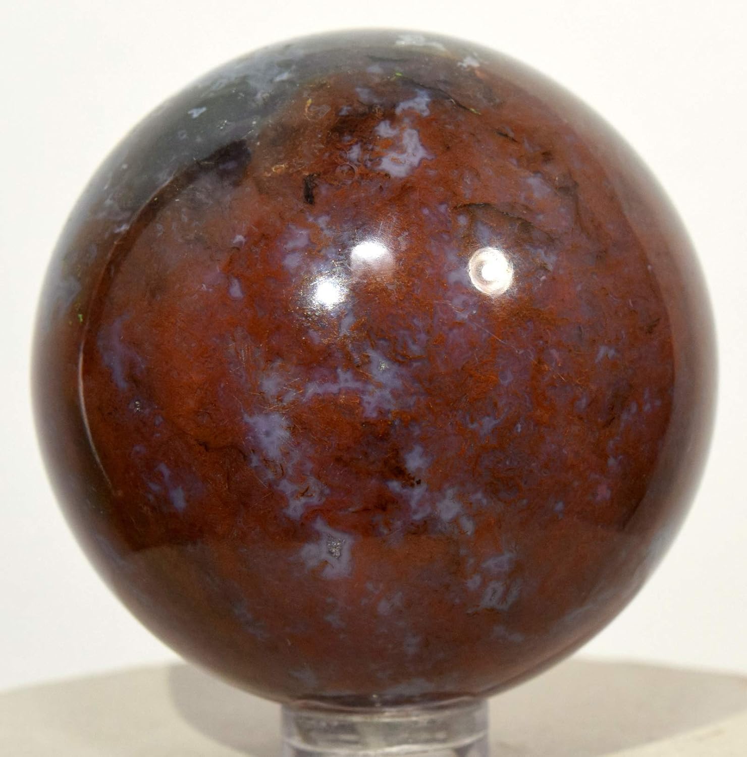 HQRP 52mm 195g Red Green w/Blue Moss Agate Sphere Polished Natural Multicolor Chalcedony Crysta Stone Ball - India + Plastic Stand