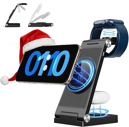 Estación de carga rápida inalámbrica Mag-Safe 2025, cargador magnético 3 en 1 con luz para iPhone 17 16 15 14 13 12 Pro Max Plus, Apple Watch Series