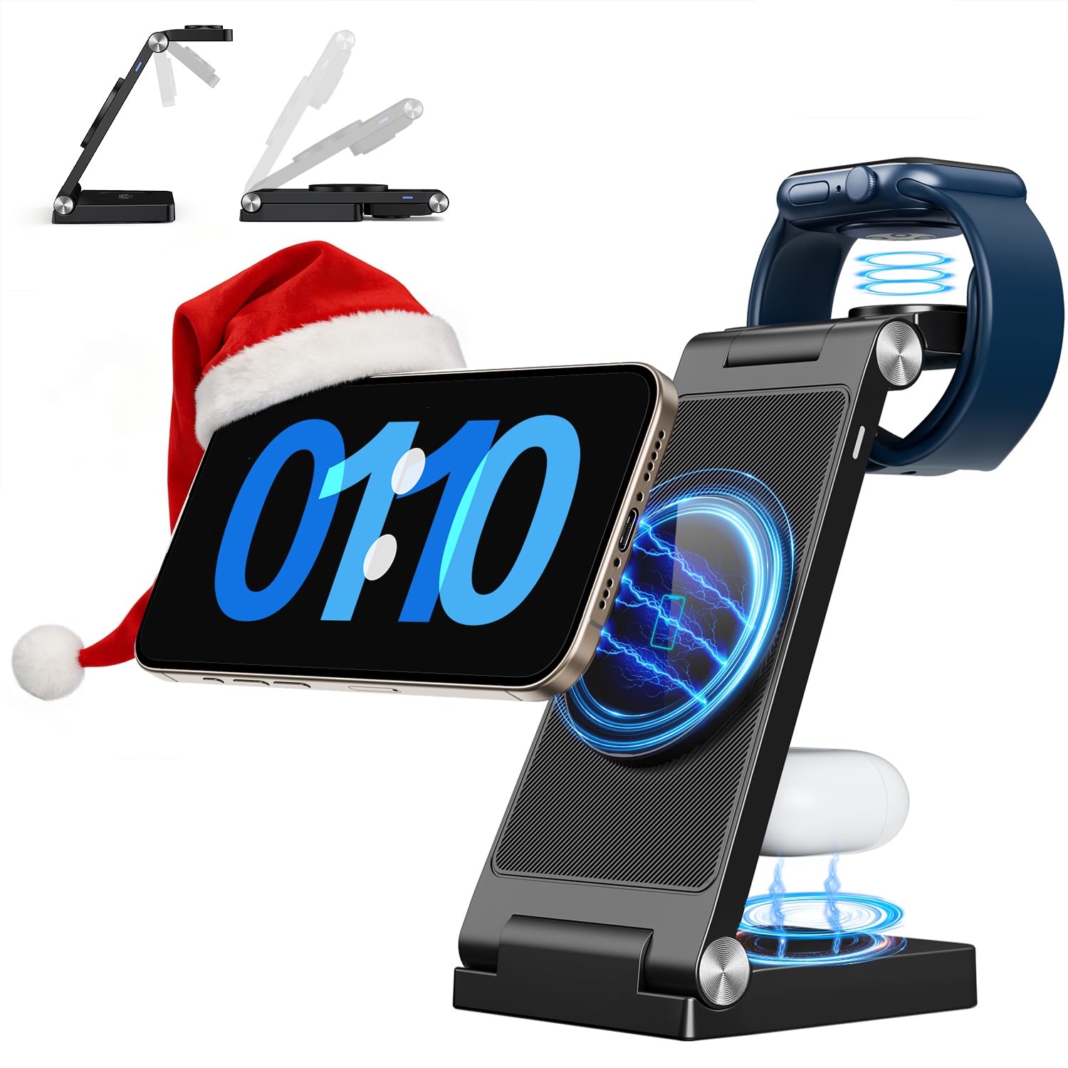 2026 Traveling Wireless Mag-Safe Fast Charging Station,Magnetic 3 in 1 Charger with Light for iPhone 17 16 15 14 13 12 Pro Max Plus,Apple Watch Series & Air pods 4 3 2 Pro-Gifts for Wife & Husband