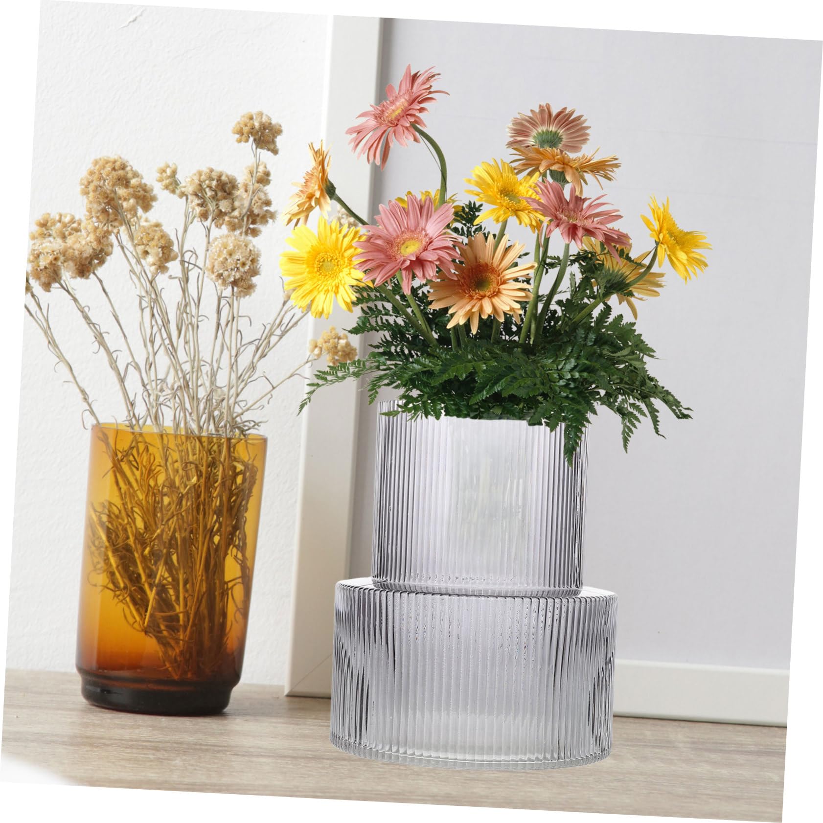 ABOOFAN Vase Propagation de Plantes Facile à Nettoyer en Verre Côtelé Transparent Moderne et Élégant Décoration de Table à Manger